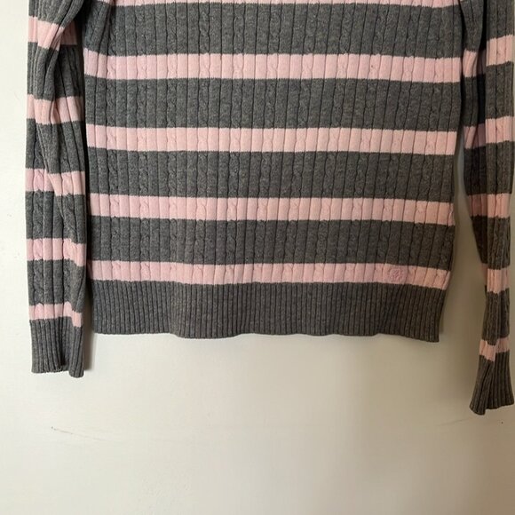 💗 Izod Women’s Gray & Pink Striped Cable Knit Sweater | Size M 💗 - Picture 6 of 10